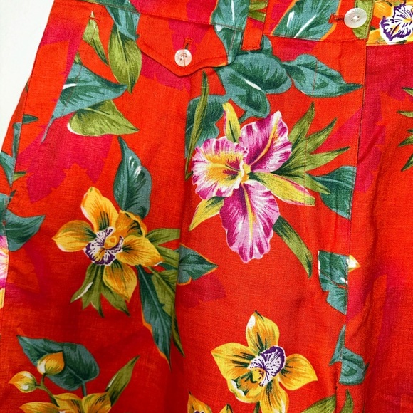VINTAGE 100% linen Lauren Ralph Lauren Floral Red Women's Shorts - Picture 5 of 13